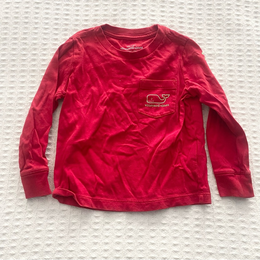 Vineyard Vines Red and lime green long sleeve pocket Tee size 2T